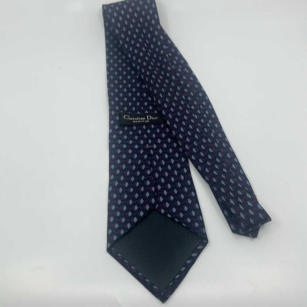 Christian Dior Elegant Navy Blue Patterned Men's Tie - Picture 3 of 8